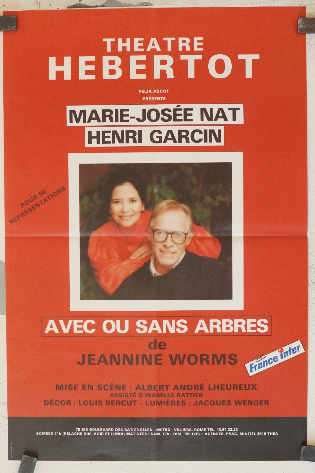 AVEC OU SANS ARBRES, AFFICHE DE THÉÂTRE ORIGINAL 40x60 MARIE-JOSÉE NAT – HENRI