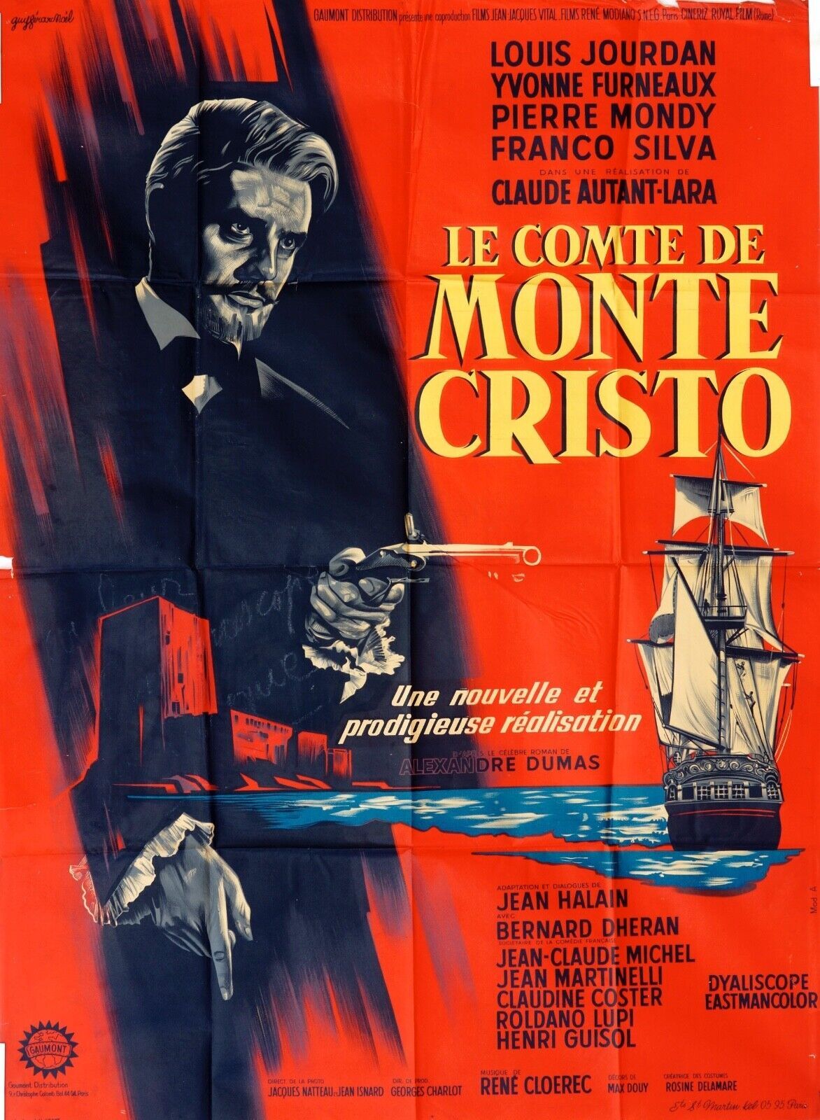 LE COMTE DE MONTE CRISTO ORIGINAL MOVIE POSTER 120x160 LOUIS JOURDAN