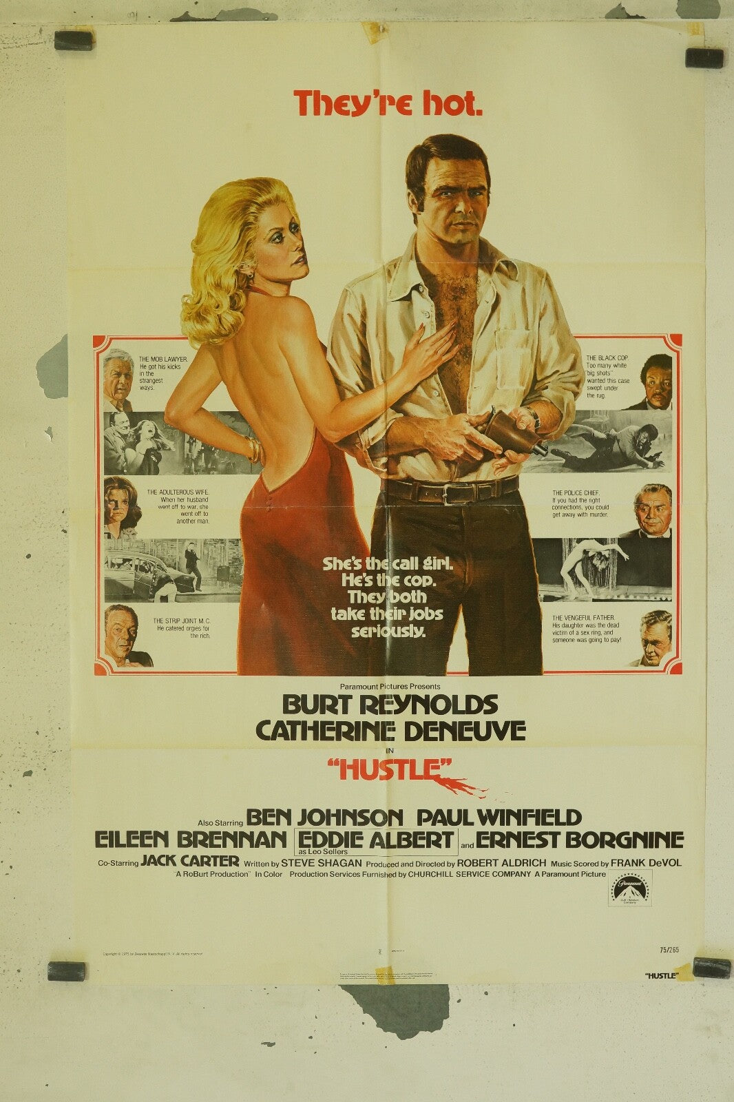 HUSTLE 70x100 ORIGINAL MOVIE POSTER BURT REYNOLDS, CATHERINE DENEUVE