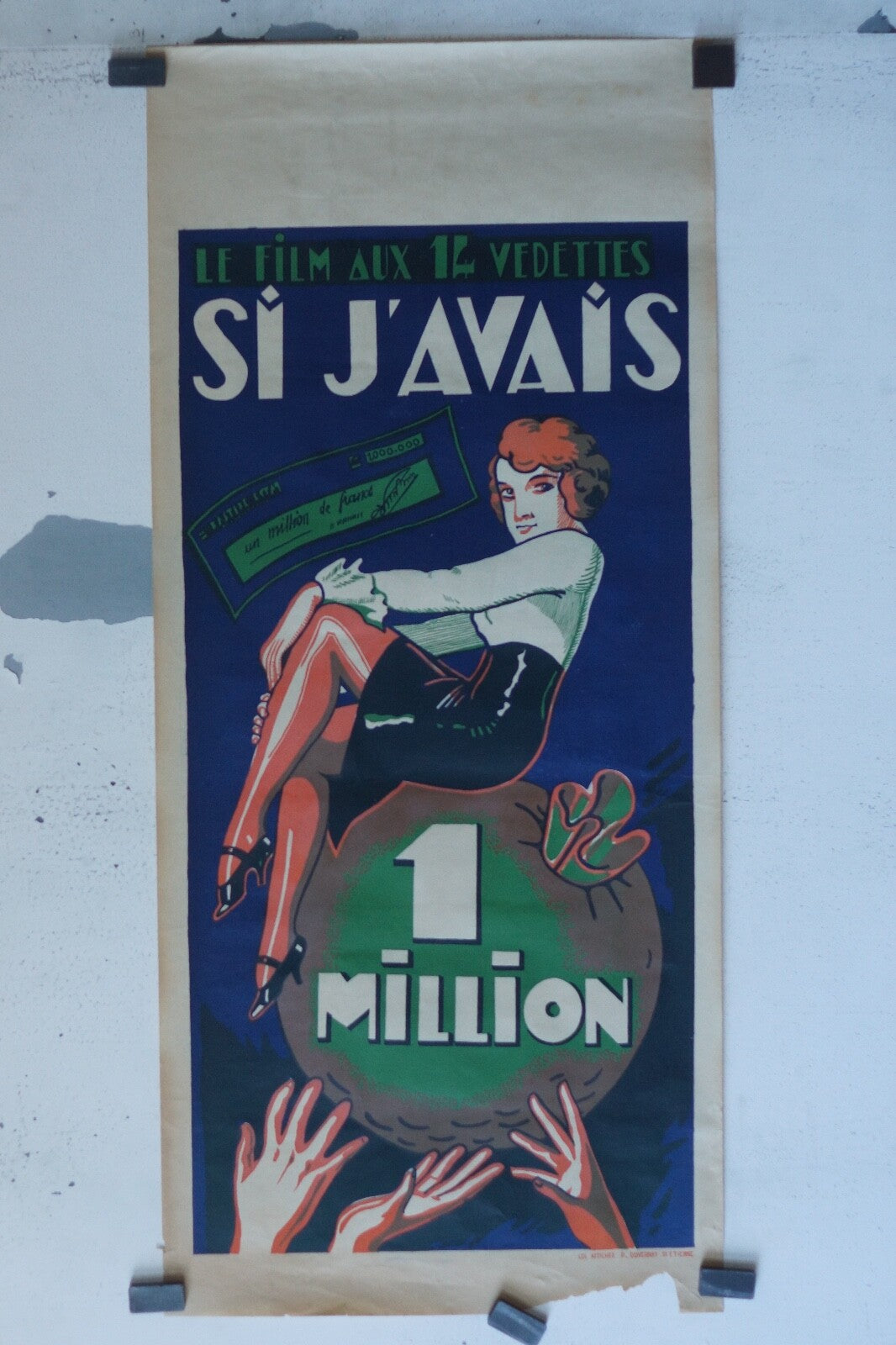 SI J’AVAIS 1 MILLION (RARE POSTER CINEMA DE PROVINCE) 40x90 SYLVIA SIDNEY