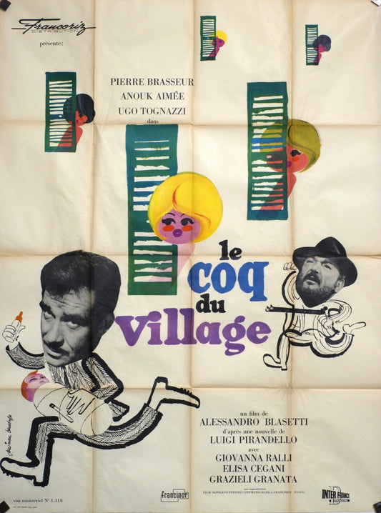 LE COQ DU VILLAGE PIERRE BRASSEUR ORIGINAL MOVIE POSTER ORIGINAL 120x160
