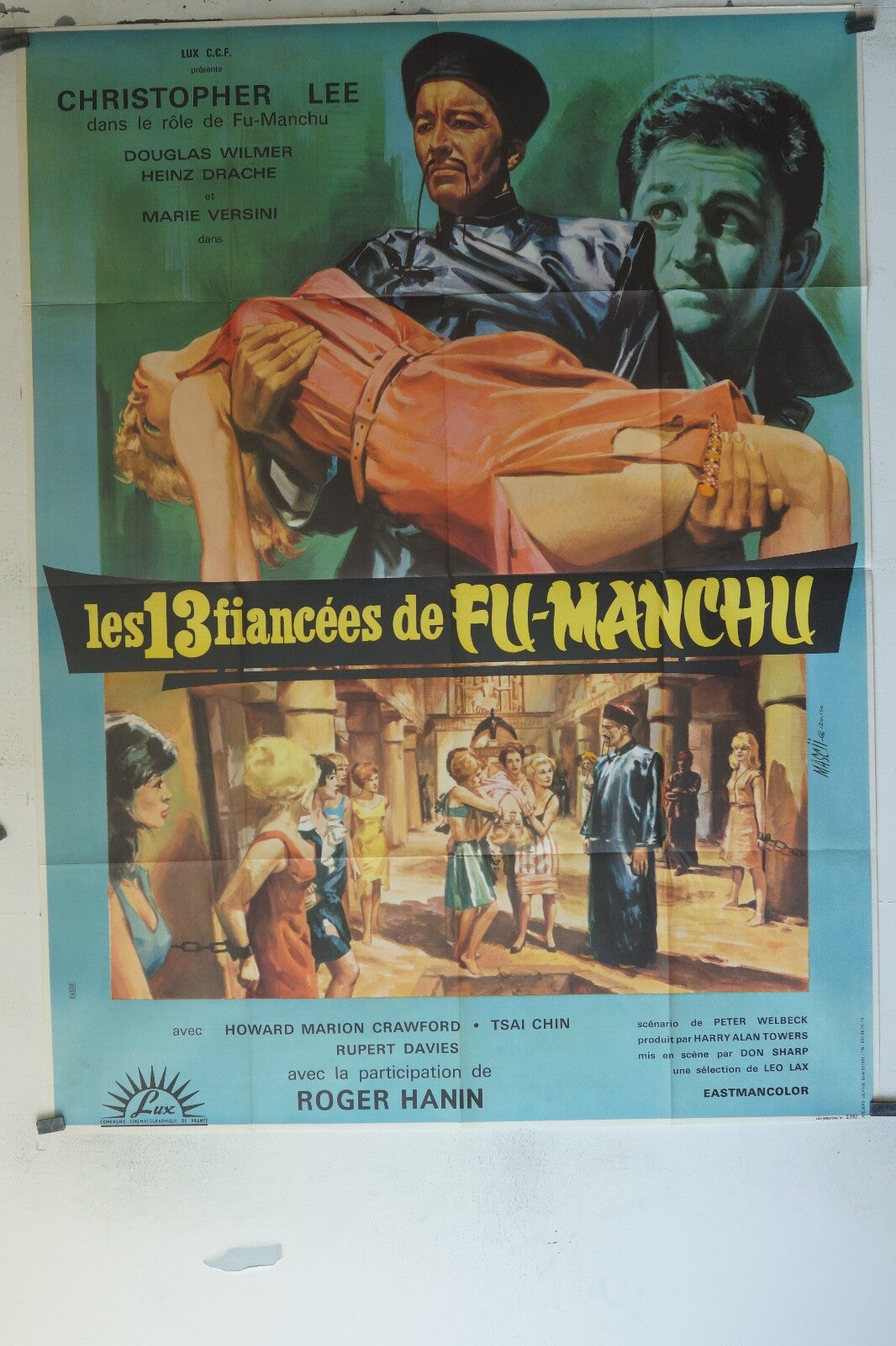 LES 13 FIANCÉES DE FU-MANCHU MOVIE POSTER ORIGINAL 120x160 CHRISTOPHER LEE