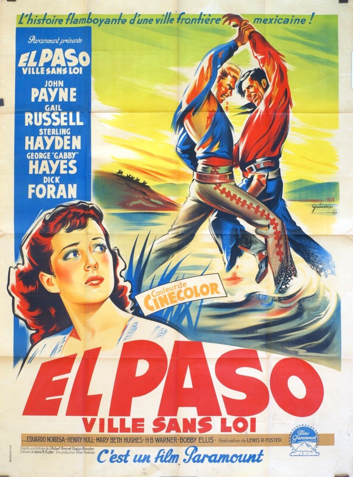 EL PASO VILLE SANS LOI POSTER ORIGINAL120x160 JOHN PAYNE