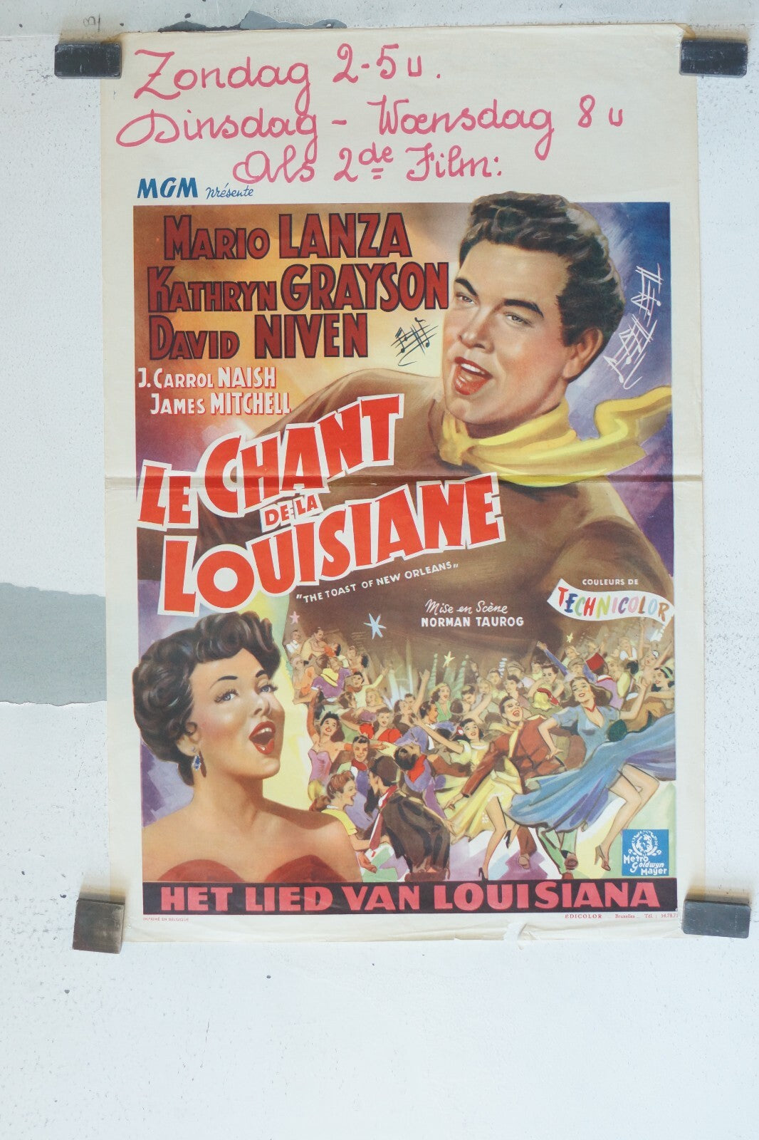 LE CHANT DE LA LOUISIANE MOVIE POSTER BELGIAN ORIGINAL 36x65 MARIO LANZA, KATHRY