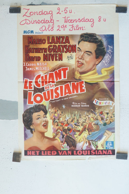 LE CHANT DE LA LOUISIANE MOVIE POSTER BELGIAN ORIGINAL 36x65 MARIO LANZA, KATHRY