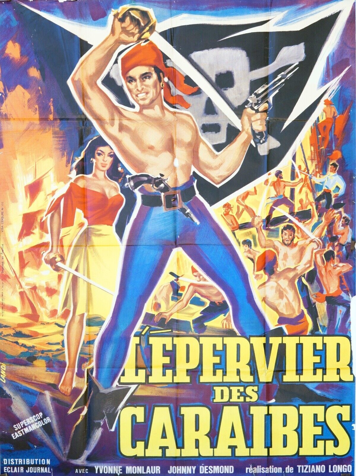 L’ÉPERVIER DES CARAÏBES MOVIE POSTER ORIGINAL 120x160 YVONNE MONLAUR