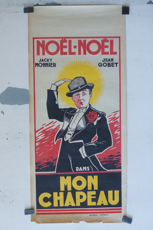 MON CHAPEAU (RARE POSTER CINEMA DE PROVINCE) ORIGINAL 40X90 NOËL - NOËL