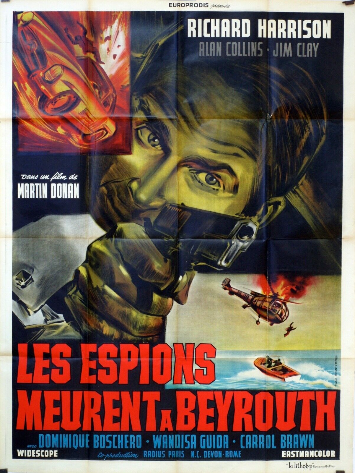 LES ESPIONS MEURENT À BEYROUTH MOVIE POSTER ORIGINAL 120x160 RICHARD HARRISON