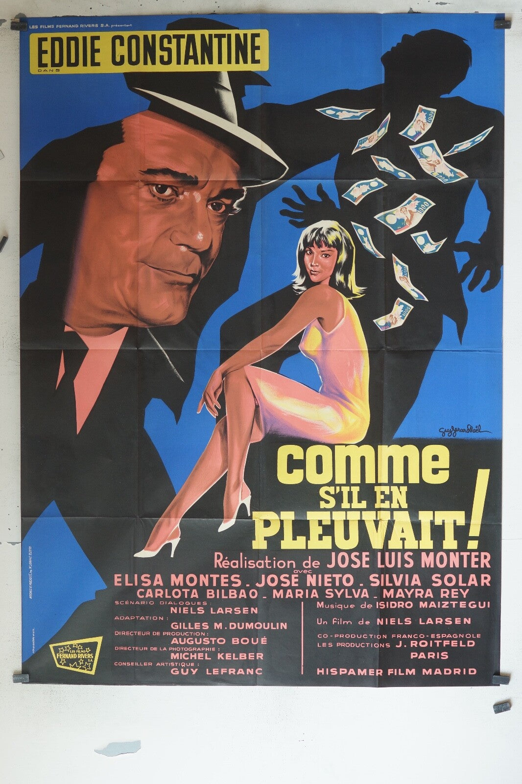COMME S’IL EN PLEUVAIT POSTER ORIGINAL 120x160 EDDIE CONSTANTINE – ELISA MONTES