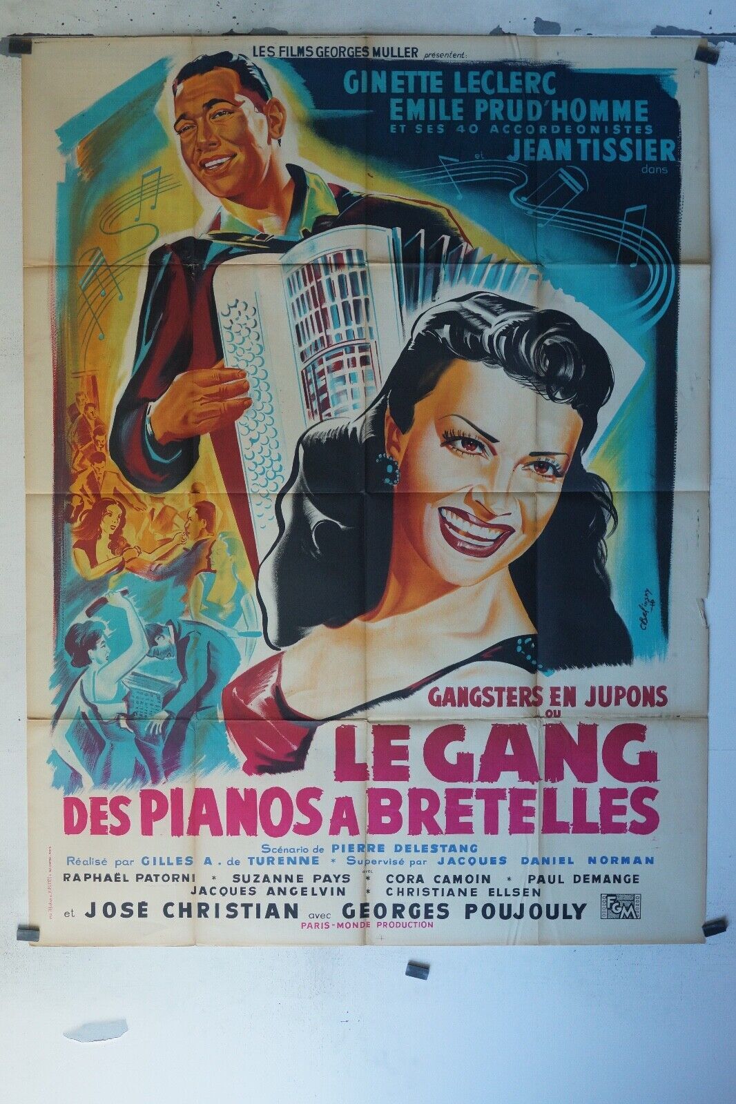 LE GANG DES PIANOS BRETELLES MOVIE POSTER ORIGINAL 120x160 NINO MANFREDI