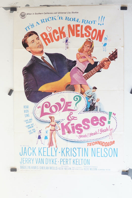 LOVE AND KISSES ! (1965) 70X100ORIGINAL MOVIE POSTER JACK KELLY, KRISTIN NELSON