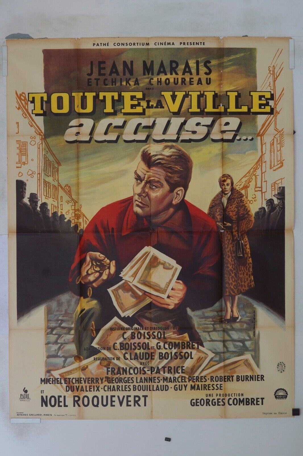 TOUTE LA VILLE L’ACCUSE MOVIE POSTER ORIGINAL 120x160 JEAN MARAIS