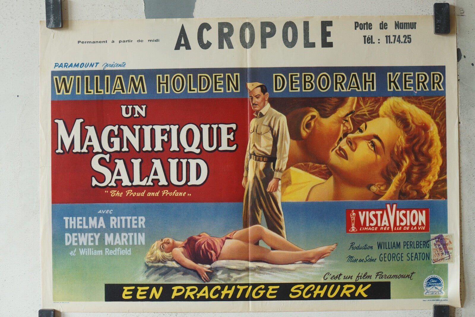 UN MAGNIFIQUE SALAUD MOVIE POSTER ORIGINAL 54x37 William Holden , Deborah Kerr
