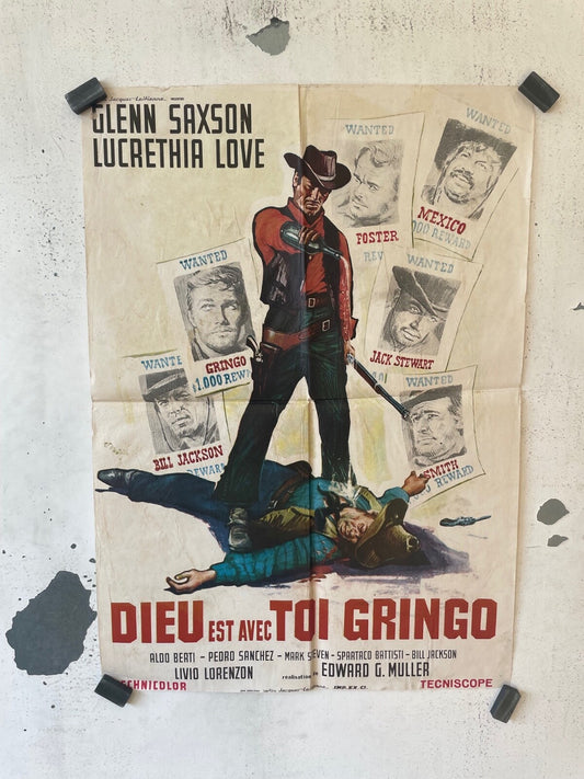 DIEU EST AVEC TOI GRINGO POSTER ORIGINAL (60X80) GLENN SAXSON – LUCRETHIA LOVE
