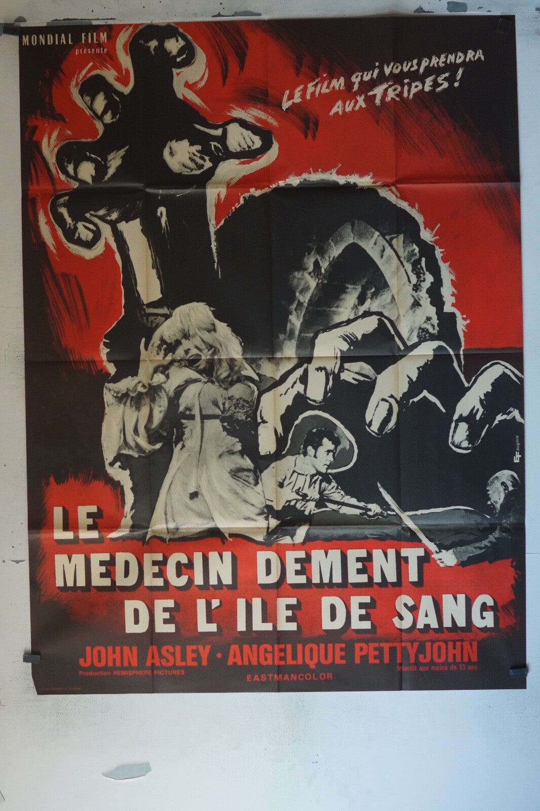 LE MÉDECIN DÉMENT DE L’ÎLE DE SANG MOVIE POSTER ORIGINAL 120x160 JOHN ASLEY