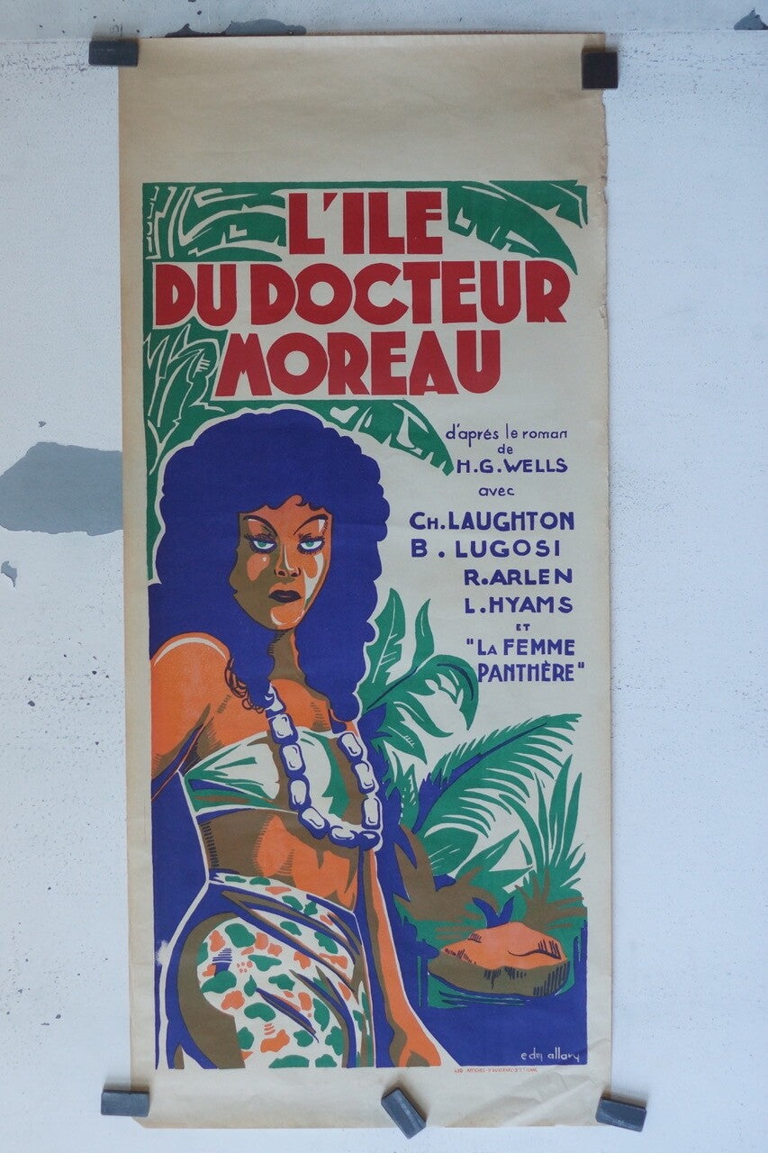 L’ÎLE DU DOCTEUR MOREAU (RARE POSTER CINEMA DE PROVINCE) 40X90 CH.LAUGHTON