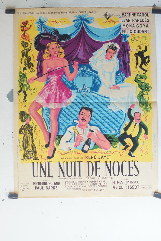 UNE NUIT DE NOCES MOVIE POSTER ORIGINAL 60X63 Martine Carol , Jean Parédés ,