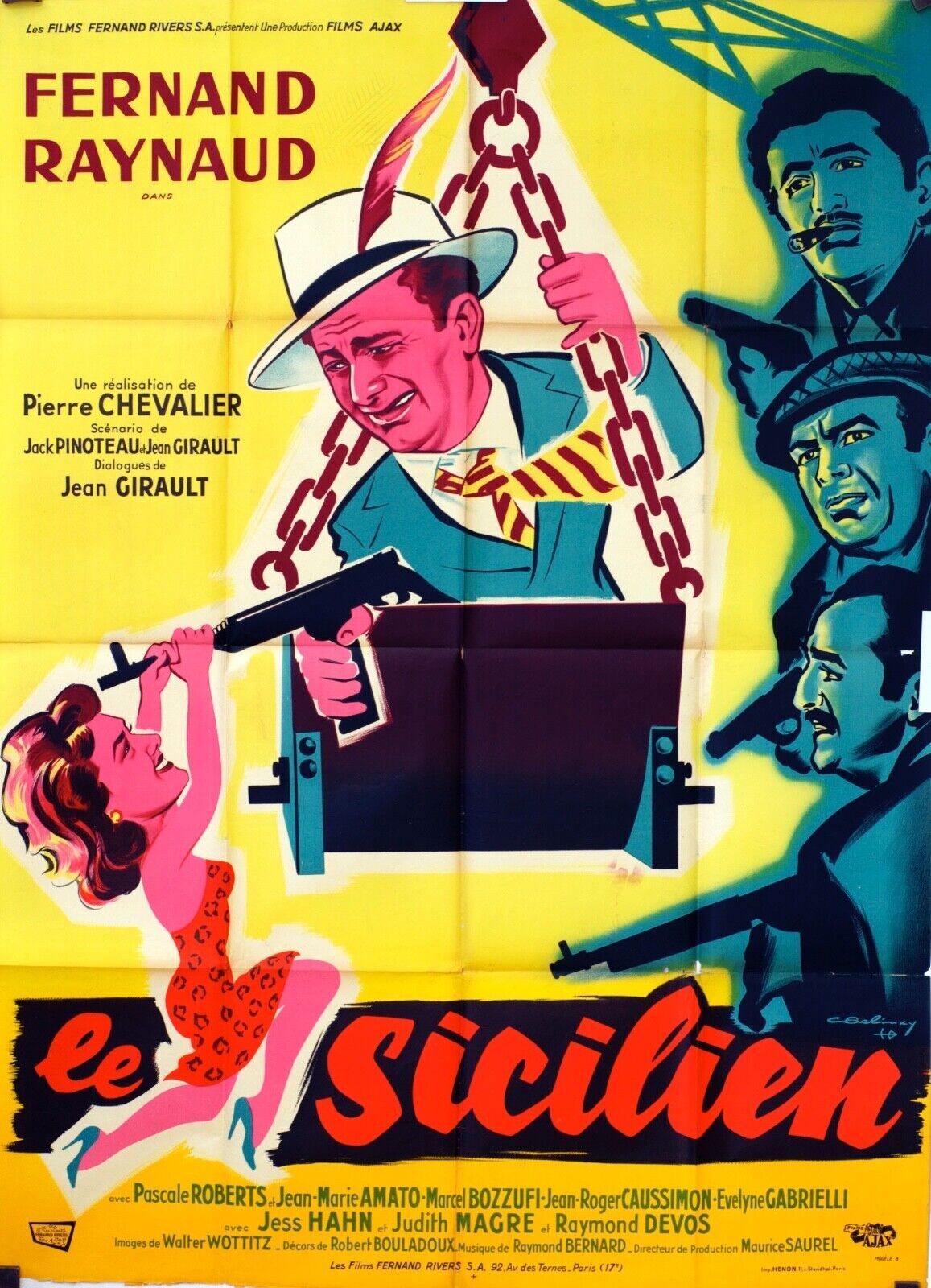 LE SICILIEN MOVIE POSTER ORIGINAL 120x160 FERNAND RAYNAUD