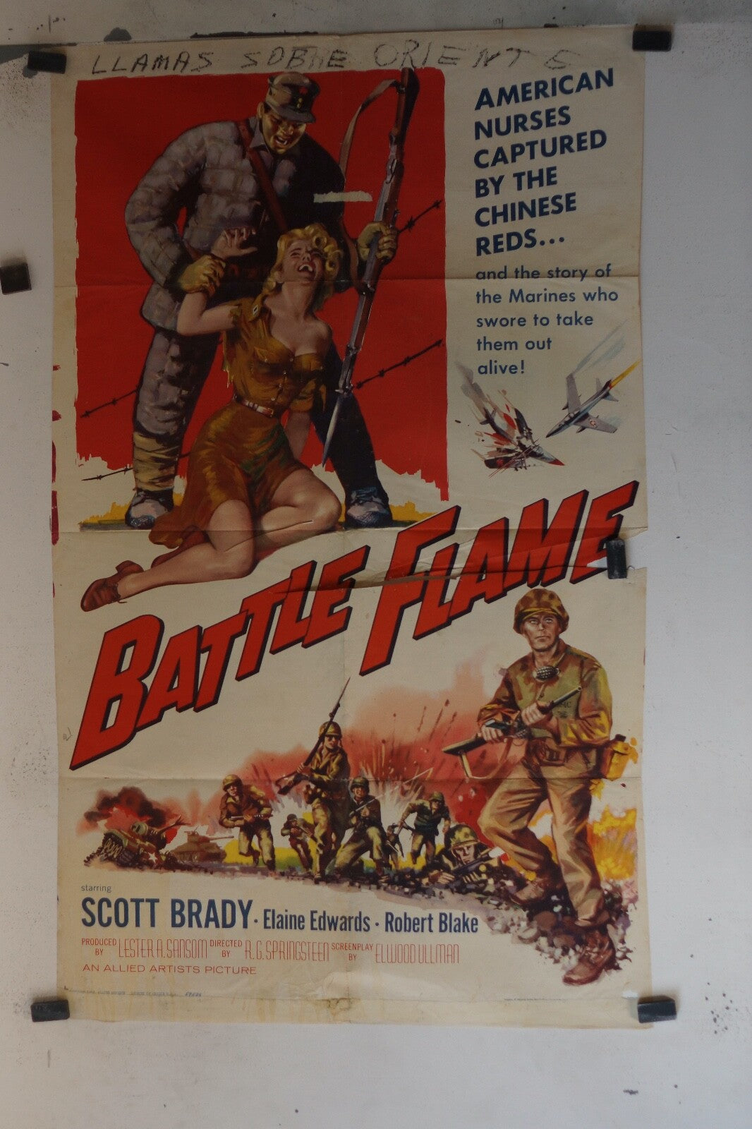 BATTLE FLAME (1959) ORIGINAL MOVIE POSTER SCOTT BRADY – ELAINE EDWARDS 70x100