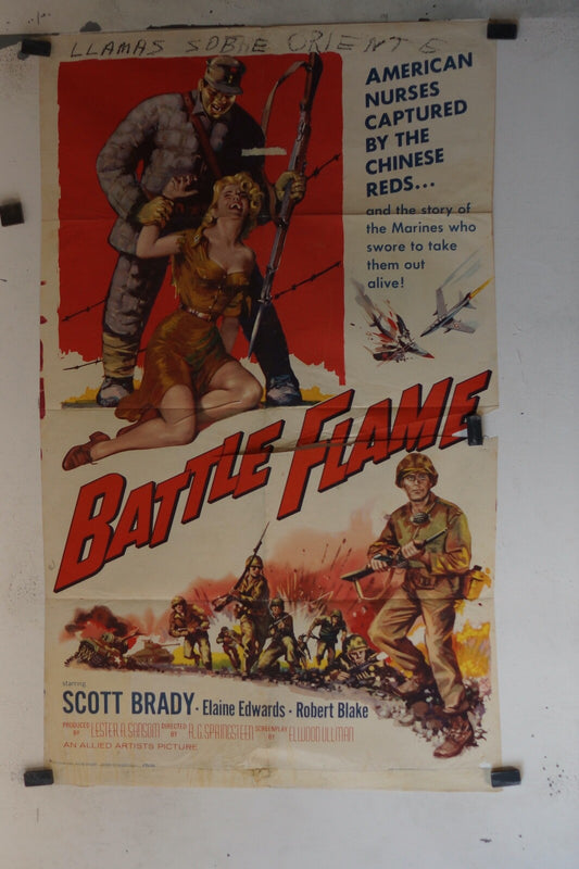BATTLE FLAME (1959) ORIGINAL MOVIE POSTER SCOTT BRADY – ELAINE EDWARDS 70x100