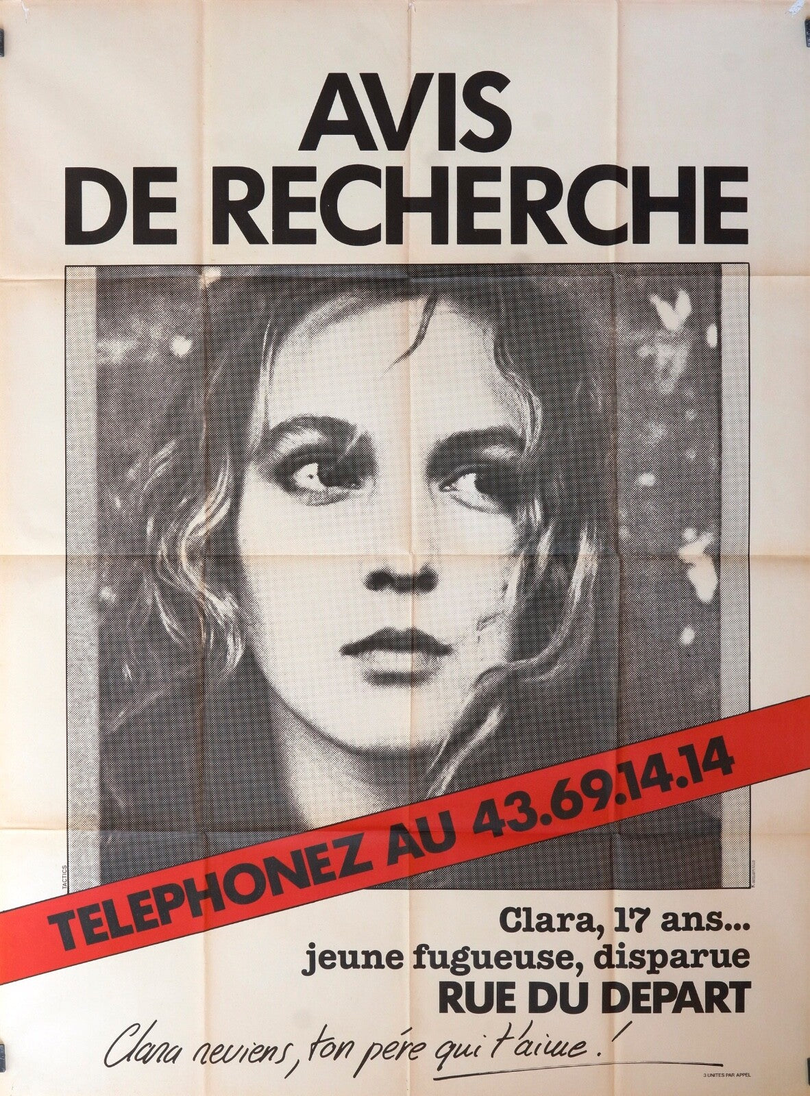AVIS DE RECHERCHE MOVIE POSTER ORIGINAL 120x160 CLARA 17 ANS