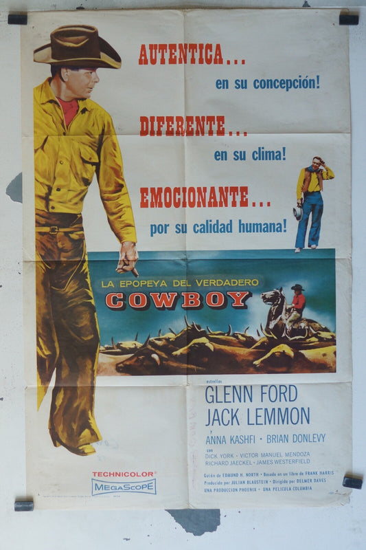 COWBOY (la Epopeya del verdadero) MOVIE POSTER 68x102 Glenn Ford , Jack Lemmon 