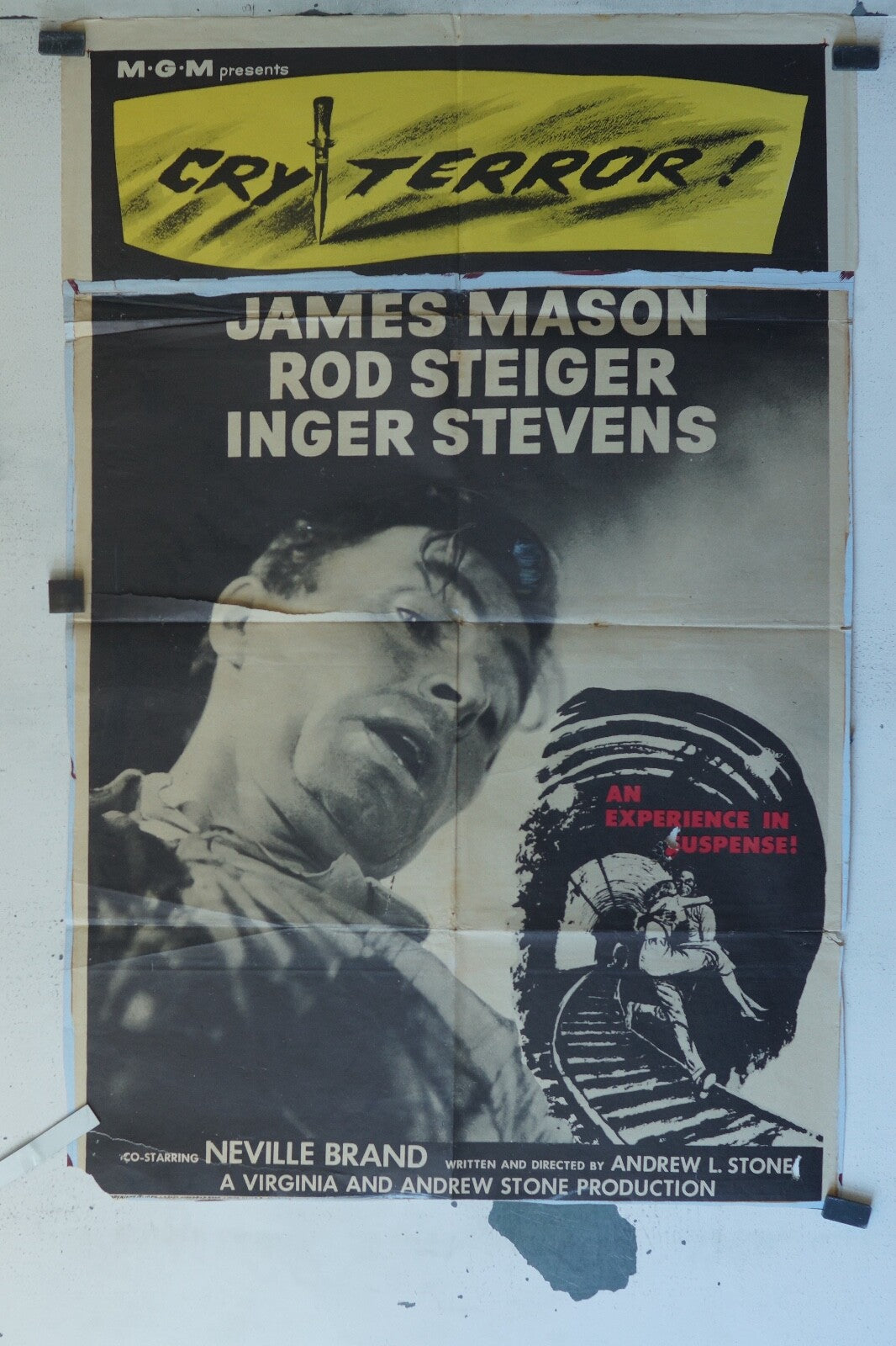 CRY TERROR (1958) ORIGINAL MOVIE POSTER 70 X 100 JAMES MASON, ROD STEIGER