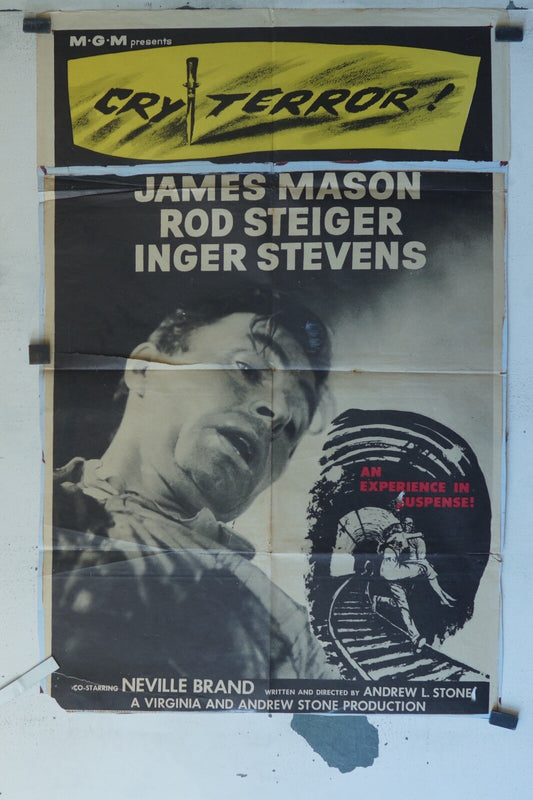 CRY TERROR (1958) ORIGINAL MOVIE POSTER 70 X 100 JAMES MASON, ROD STEIGER