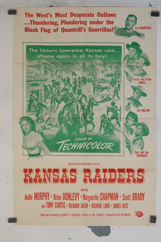 KANSAS RAIDERS MOVIE POSTER ORIGINAL 69x10, Audie Murphy , Brian Donlevy 