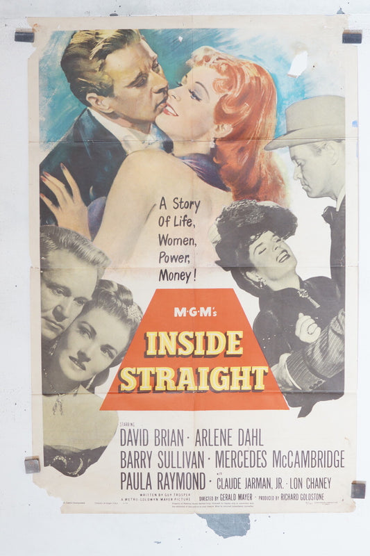 INSIDE STRAIGHT MOVIE POSTER ORIGINAL 69x103 David brian,Arlene dahl
