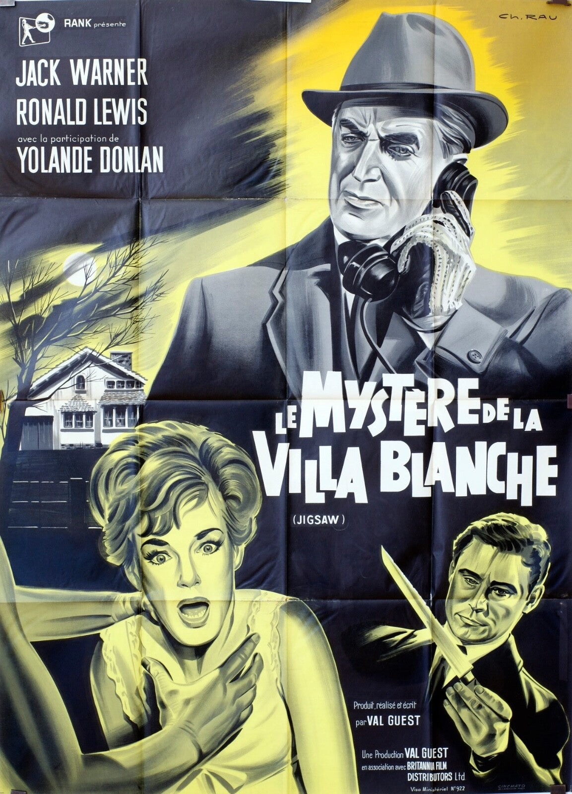 LE MYSTÈRE DE LA VILLA BLANCHE MOVIE POSTER ORIGINAL 120x160 JACK WARNER