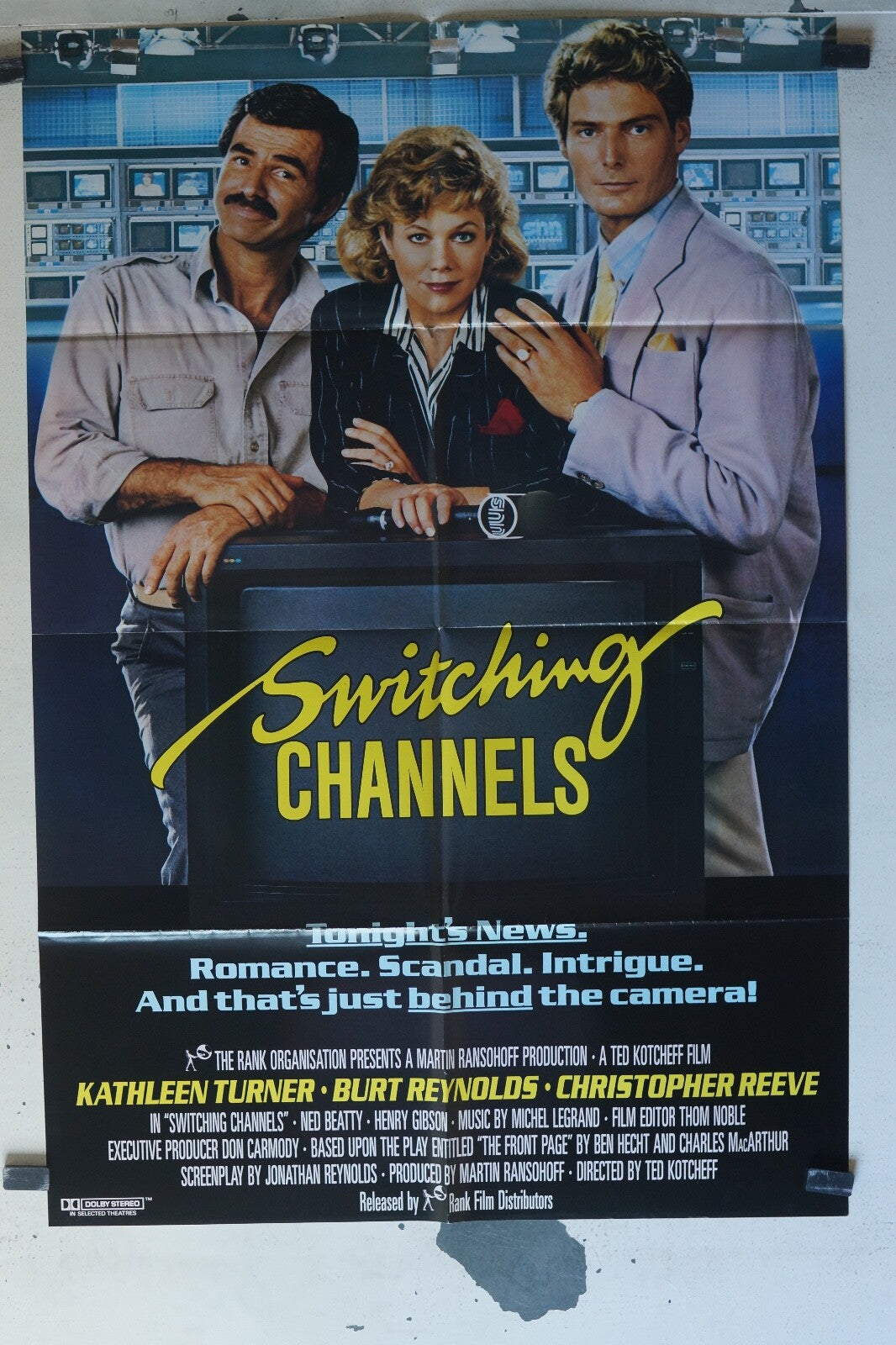 SWITCHING CHANNELS MOVIE POSTER ORIGINAL 68x100 Kathleen Turner , Burt Reynolds