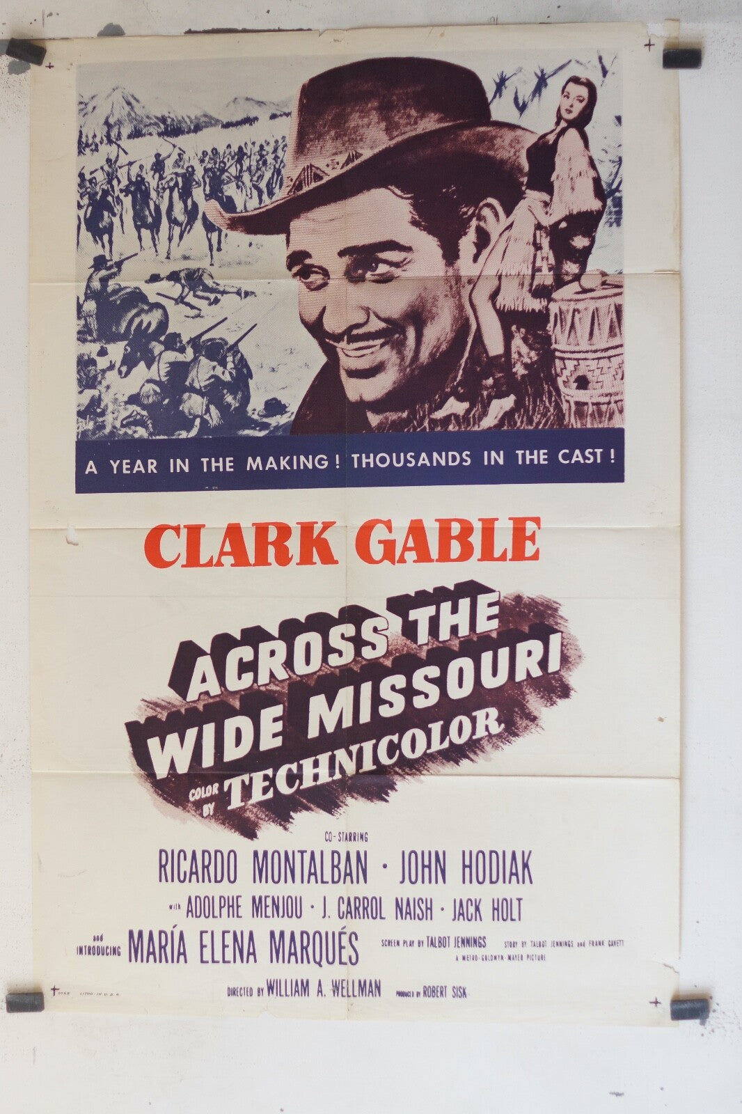 ACROSS THE WIDE MISSOURI (1951) ORIGINAL MOVIE POSTER CLARK GABLE – RICARDO