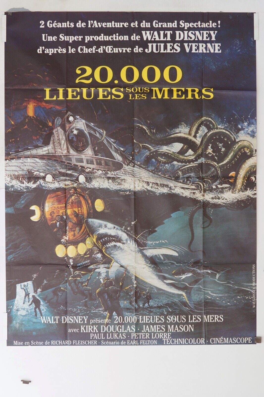 20000 LIEUES SOUS LES MERS MOVIE POSTER ORIGINAL 120x160 WALT DISNEY