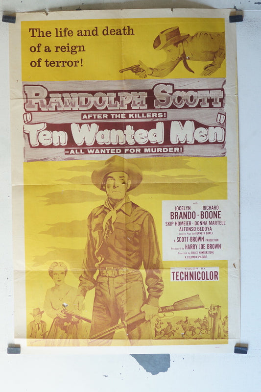 TEN WANTED MEN ORIGINAL MOVIE POSTER 69x104 Randolph Scott , Jocelyn Brando 