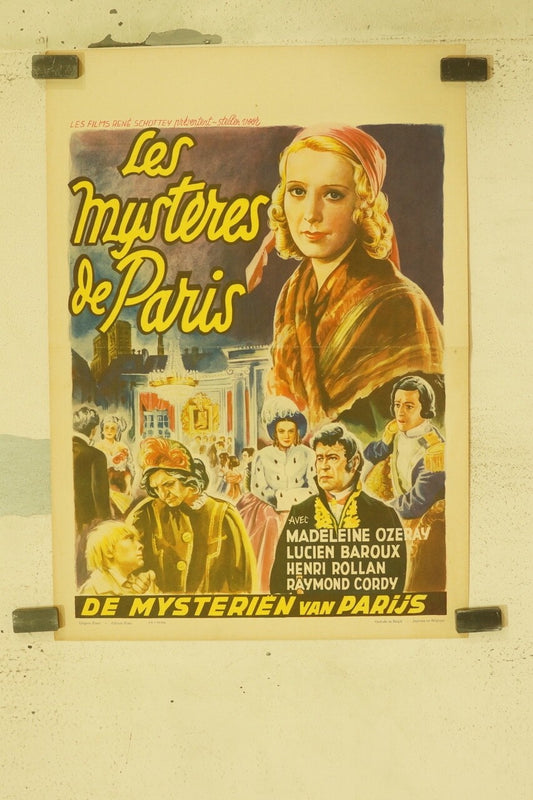 LES MYSTÈRES DE PARIS, MOVIE POSTER BELGIUM 35x55 MADELEINE OZERAY, LUCIEN