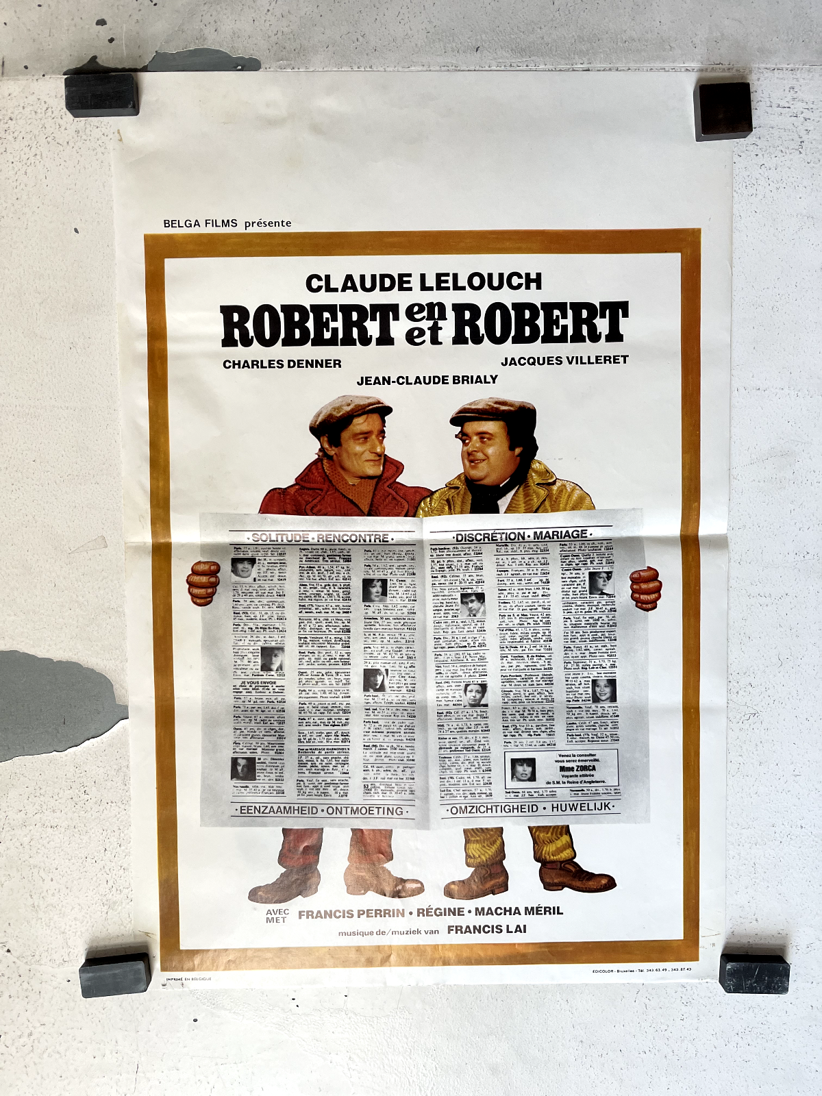 ROBERT EN ET ROBERT, BELGIAN MOVIE POSTER 36X56 FRANCIS PERRIN - RÉGINE