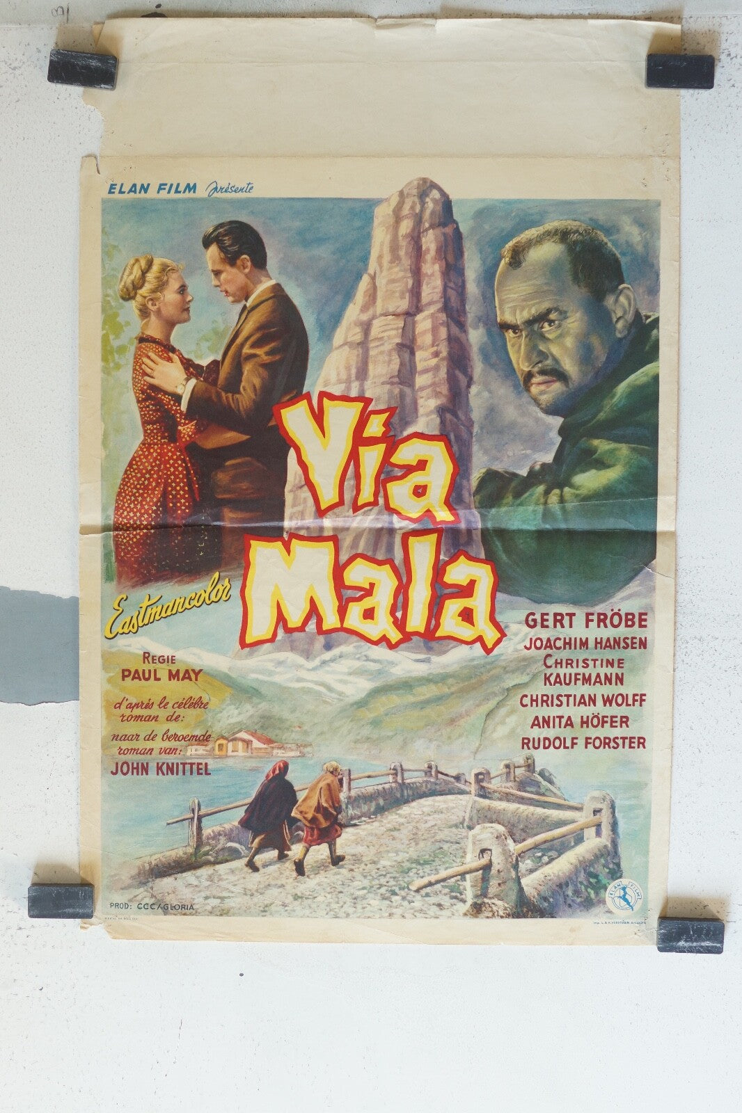 VIA MALA (belge) MOVIE POSTER ORIGINAL 55x35 Gert Frobe , Joachim Hansen 