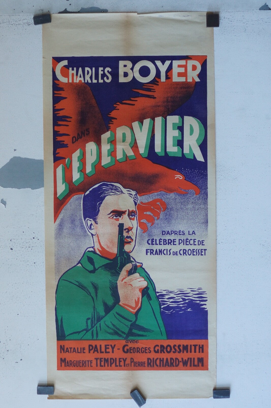 L’ÉPERVIER (RARE POSTER CINEMA DE PROVINCE) 40x90 CHARLES BOYER