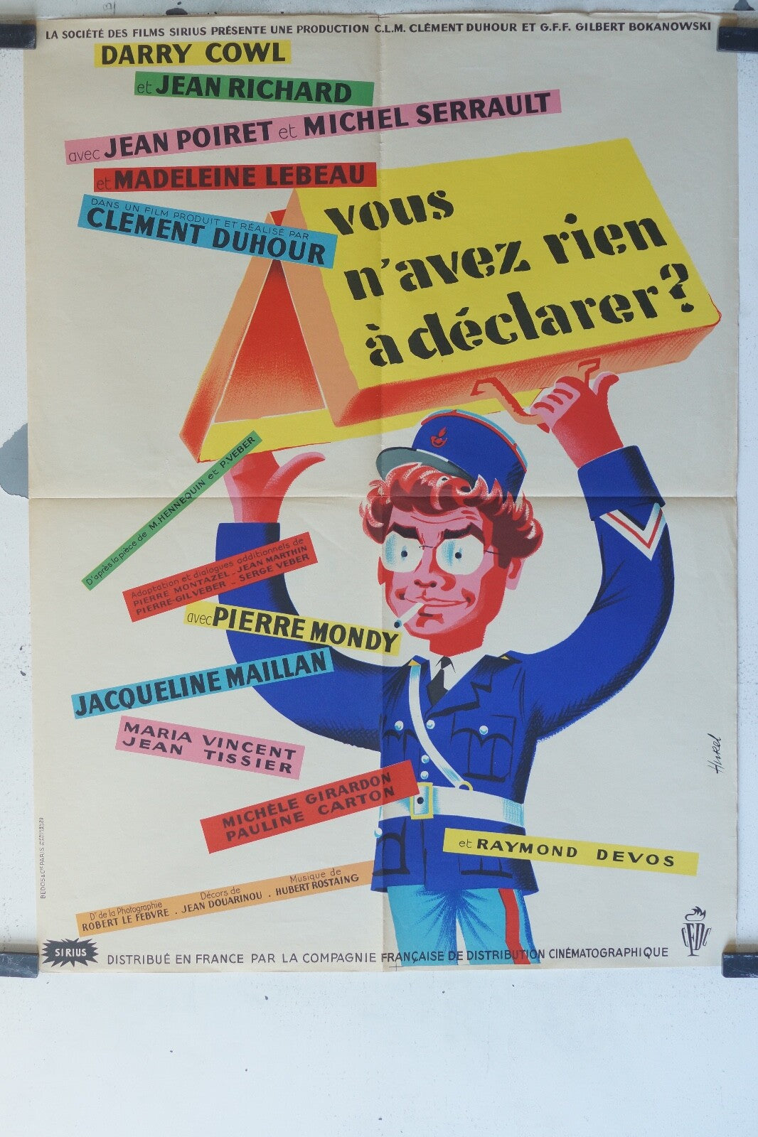 VOUS N’AVEZ RIEN A DECLARER ? MOVIE POSTER ORIGINAL (60X80) Darry Cowl 