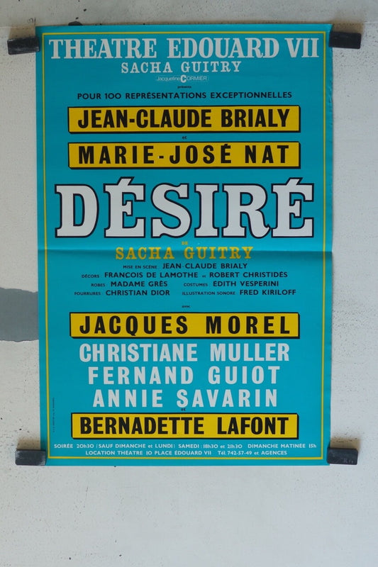 DESIRE (affiche théâtre) POSTER ORIGINAL 57x38 Jacques Morel , Christiane Muller