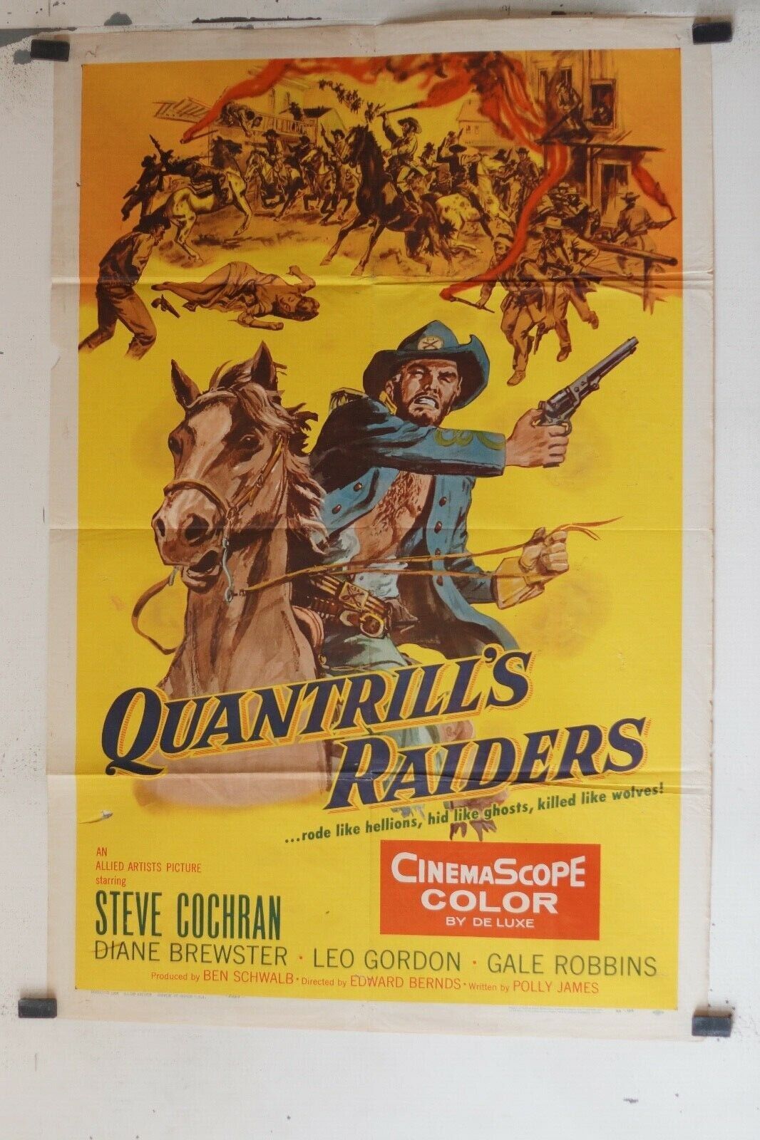 QUANTRILL’S RAIDERS MOVIE POSTER ORIGINAL 69x103, Steve Cochran, Diane Brewster