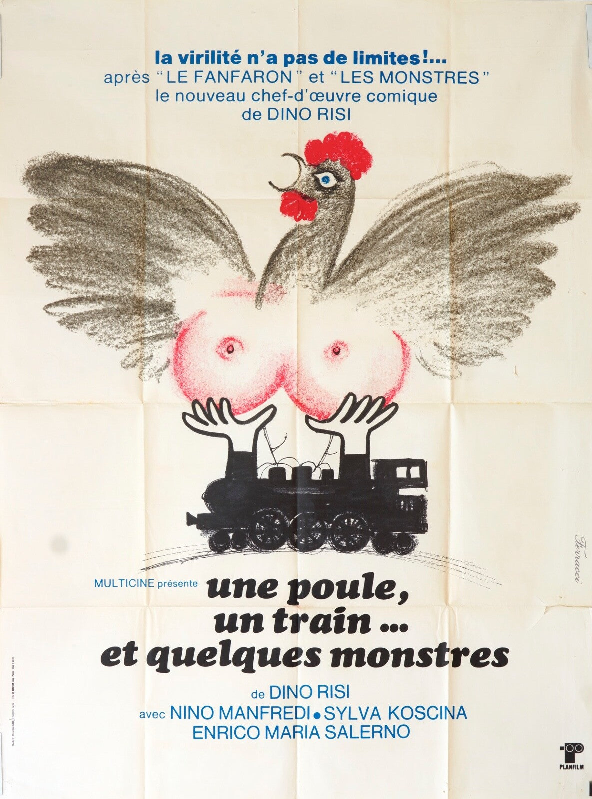 UNE POULE, UN TRAIN…ET QUELQUES MONSTRES ORIGINAL MOVIE POSTER 120x160 DINO RISI