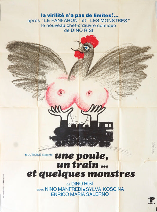 UNE POULE, UN TRAIN…ET QUELQUES MONSTRES ORIGINAL MOVIE POSTER 120x160 DINO RISI