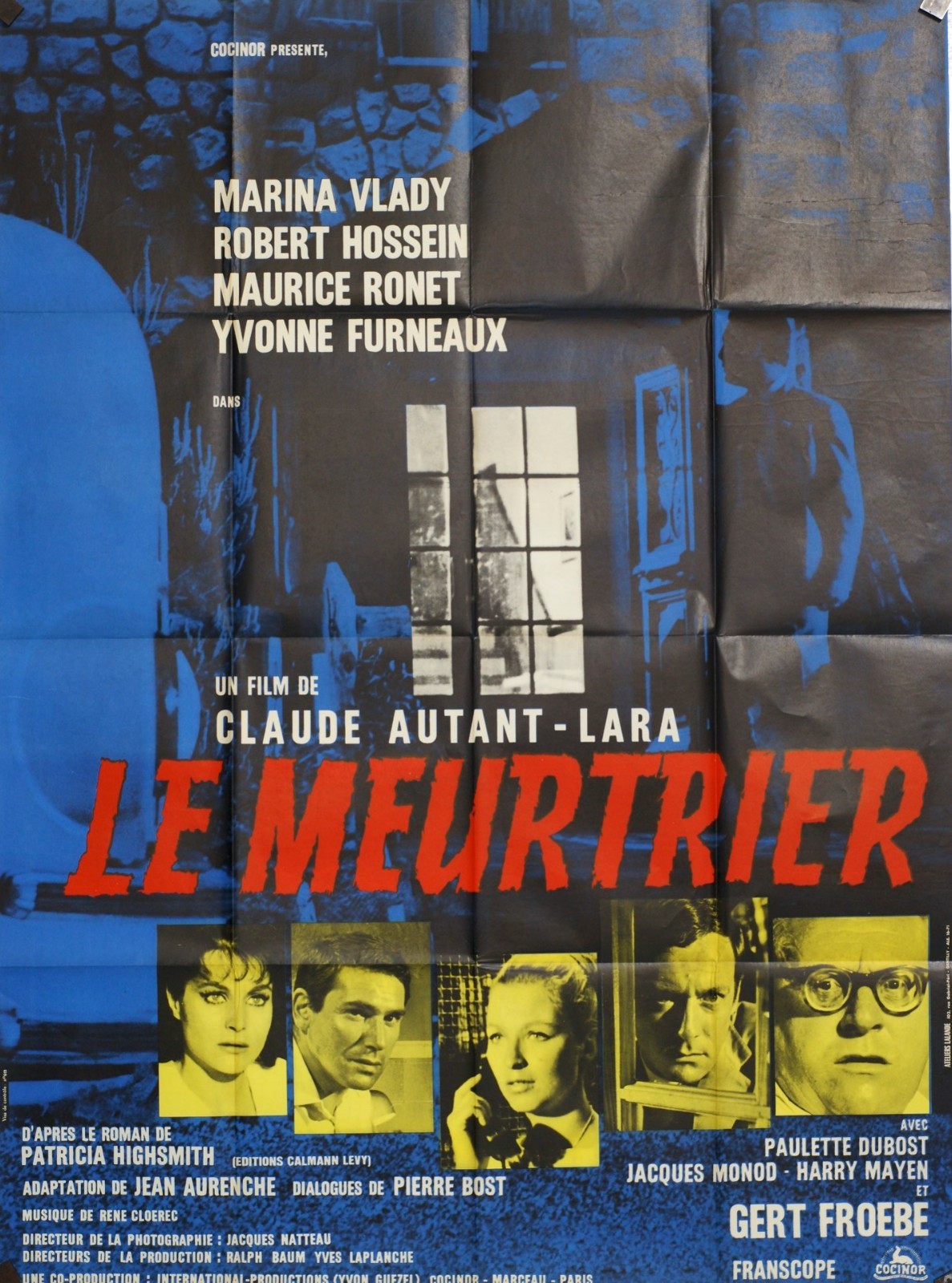 LE MEURTRIER MOVIE POSTER ORIGINAL 120x160 MARINA VLADY – ROBERT HOSSEIN
