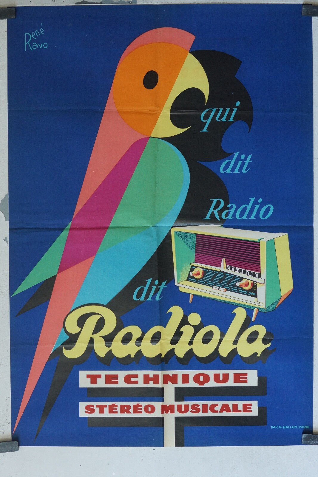 RADIOLA, ADVERTISING POSTER ORIGINAL VINTAGE, René Ravo (50X70)