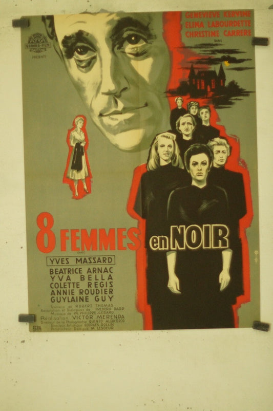 8 FEMMES EN NOIR MOVIE POSTER ORIGINAL (60X80) YVES MASSARD – BEATRICE ARNAC