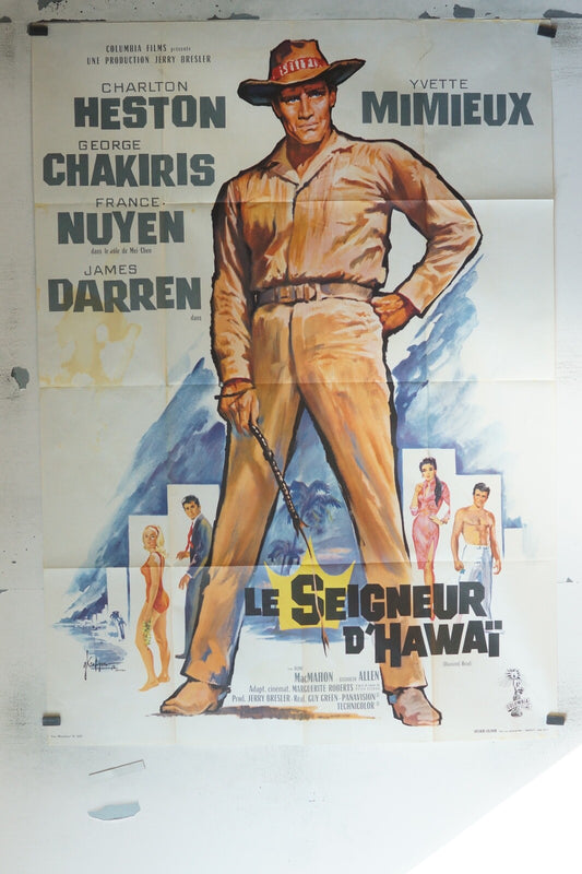 LE SEIGNEUR D’HAWAÏ MOVIE POSTER ORIGINAL 120x160 CHARLTON HESTON