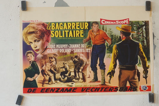 LE BAGARREUR SOLTAIRE (BELGIAN POSTER) ORIGINAL 37x53 AUDIE MURPHY - JOANNEDRU