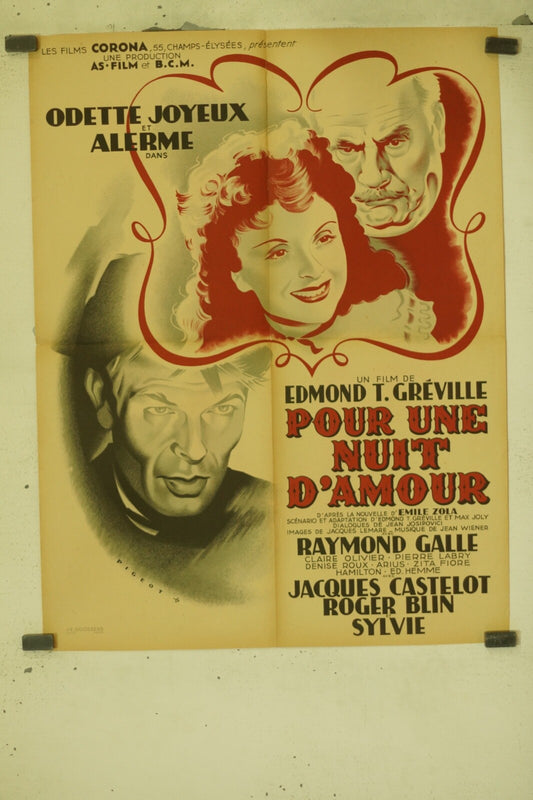 POUR UNE NUIT D'AMOUR, MOVIE POSTER ORIGINAL (60X80), ODETTE JOYEUX